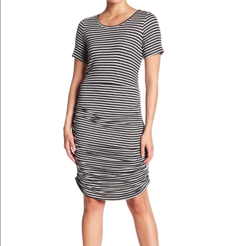 Pleione Side Ruched Stripe Dress